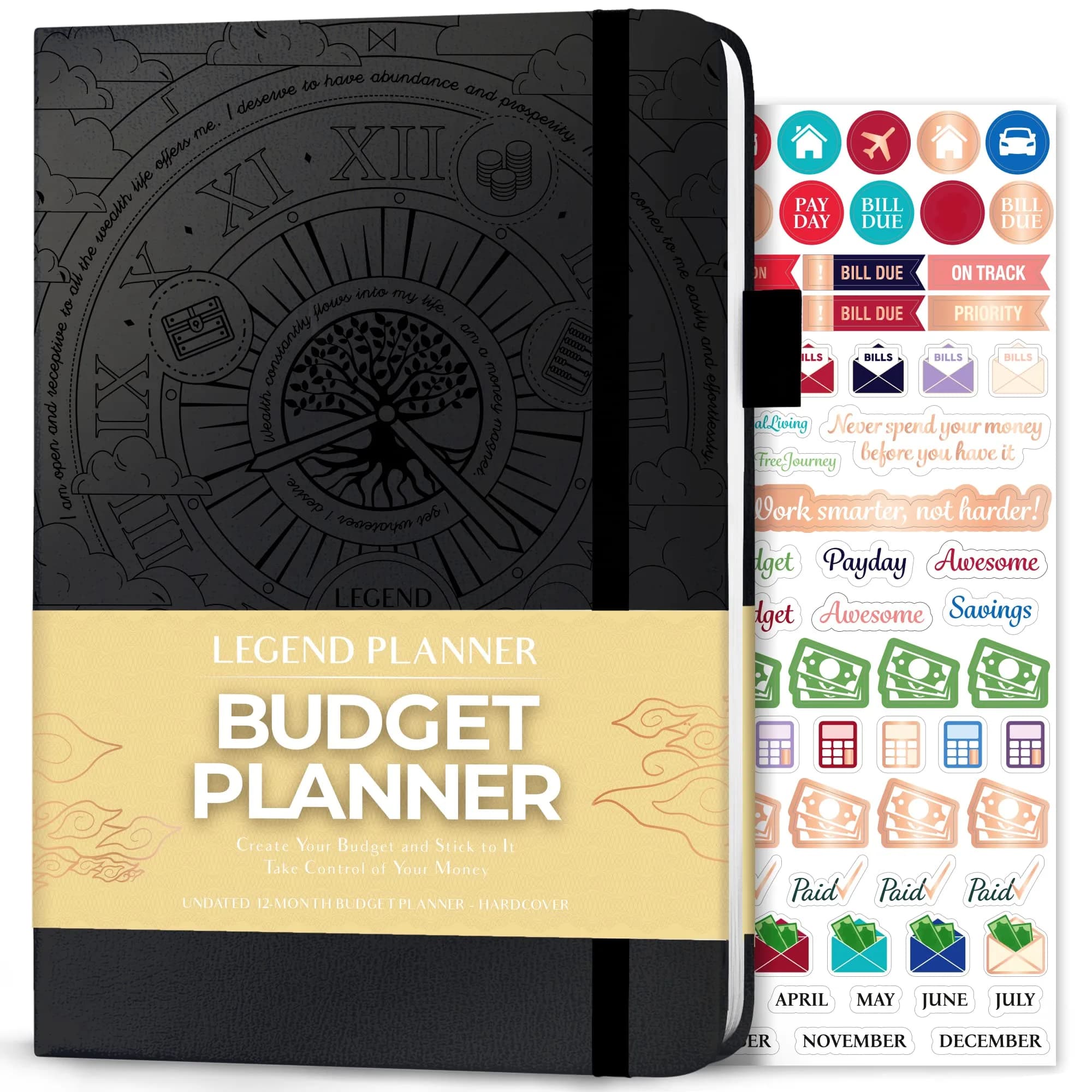 Legend Budget Planner Undated Monthly Budgeting & Bill Book Turquoise A5 (13.97cm x 21.08cm) — Black - Debossed / A5 (5.5'' x 8.3'')