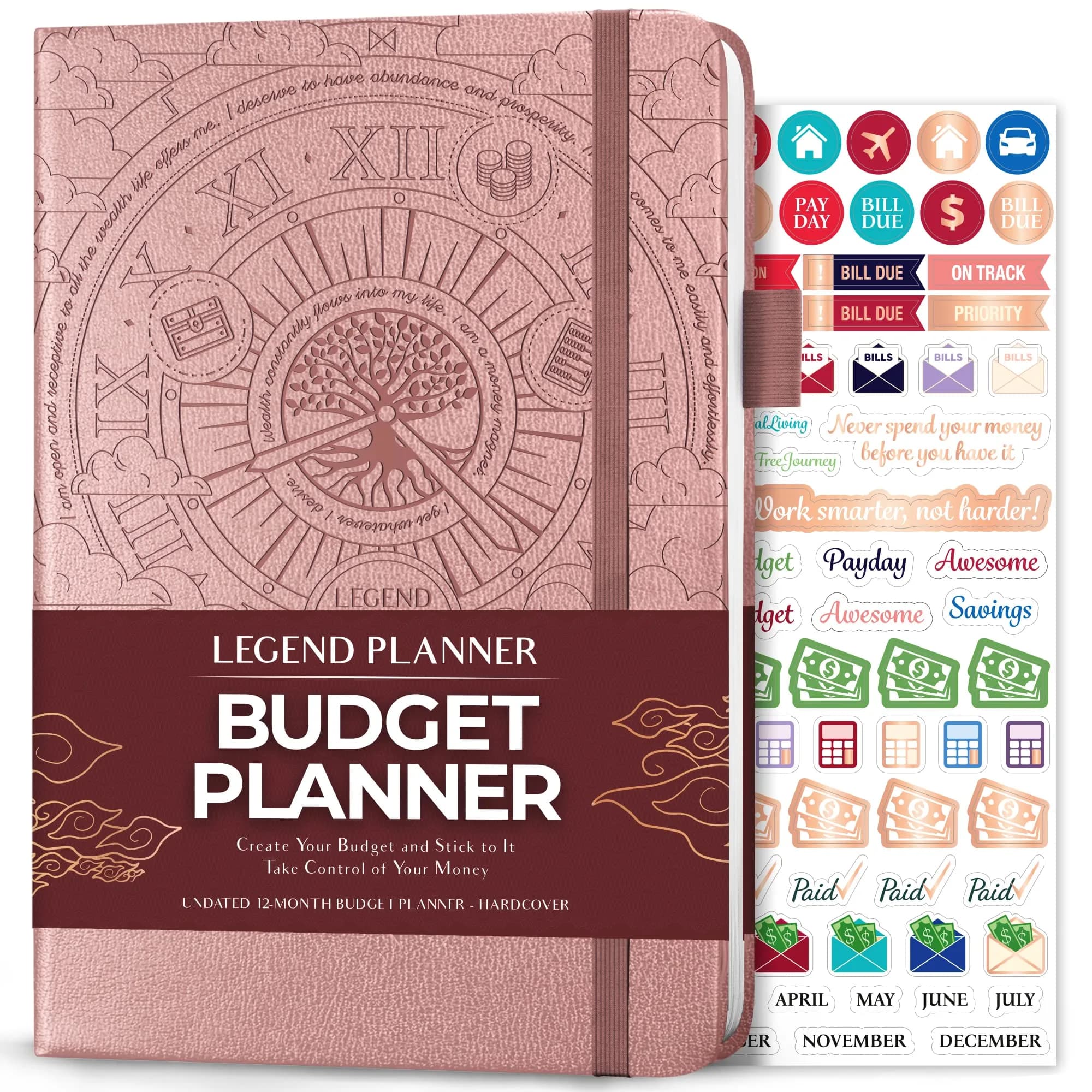 Legend Budget Planner Undated Monthly Budgeting & Bill Book Rose Gold A5 (5.5'' x 8.3'') | Budget Tracker for Home & Students — Rose Gold - Debossed