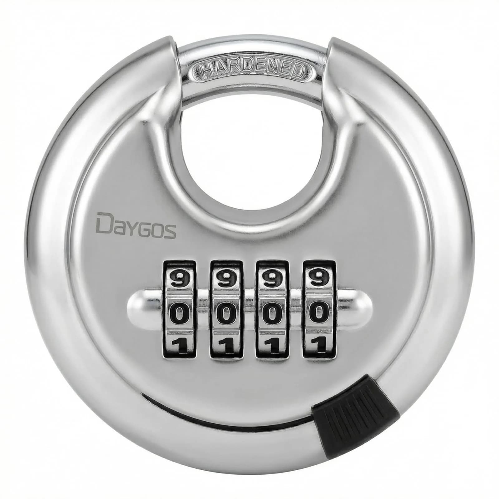 DAYGOS 4 Digit Combination Disc Padlock with Hardened Steel Shackle, 70mm Body, 10mm Shackle Diameter | Resettable Keyless Security for Sheds, Gates, Storage Units - main product image