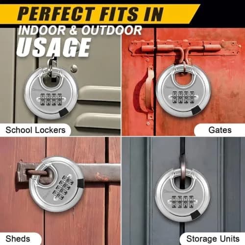 DAYGOS 4 Digit Combination Disc Padlock with Hardened Steel Shackle, 70mm Body, 10mm Shackle Diameter | Resettable Keyless Security for Sheds, Gates, Storage Units thumbnail 5