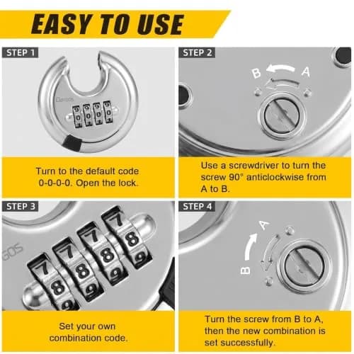 DAYGOS 4 Digit Combination Disc Padlock with Hardened Steel Shackle, 70mm Body, 10mm Shackle Diameter | Resettable Keyless Security for Sheds, Gates, Storage Units thumbnail 6