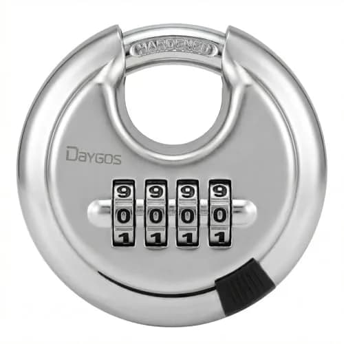 DAYGOS 4 Digit Combination Disc Padlock with Hardened Steel Shackle, 70mm Body, 10mm Shackle Diameter | Resettable Keyless Security for Sheds, Gates, Storage Units thumbnail 1