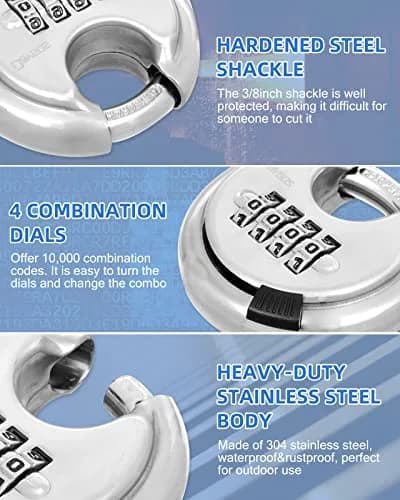 DAYGOS 4 Digit Combination Disc Padlock with Hardened Steel Shackle, 70mm Body, 10mm Shackle Diameter | Resettable Keyless Security for Sheds, Gates, Storage Units thumbnail 7