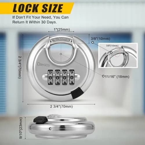 DAYGOS 4 Digit Combination Disc Padlock with Hardened Steel Shackle, 70mm Body, 10mm Shackle Diameter | Resettable Keyless Security for Sheds, Gates, Storage Units thumbnail 2