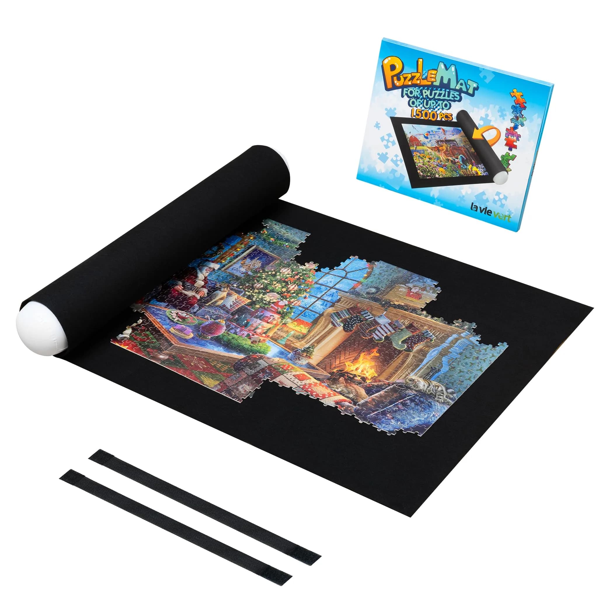 LAVIEVERT 1500 Piece Jigsaw Puzzle Mat Roll Up Board with Inflatable Tube & Elastic Bands | Black, 46 x 26in — Black