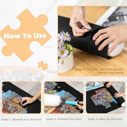 LAVIEVERT 1500 Piece Jigsaw Puzzle Mat Roll Up Board with Inflatable Tube & Elastic Bands | Black, 46 x 26in thumbnail 4
