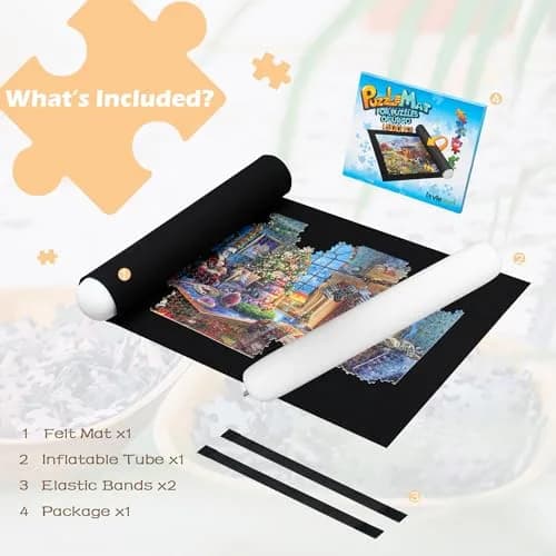 LAVIEVERT 1500 Piece Jigsaw Puzzle Mat Roll Up Board with Inflatable Tube & Elastic Bands | Black, 46 x 26in thumbnail 5