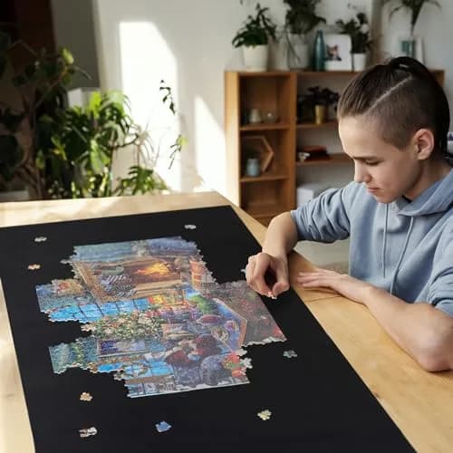 LAVIEVERT 1500 Piece Jigsaw Puzzle Mat Roll Up Board with Inflatable Tube & Elastic Bands | Black, 46 x 26in thumbnail 7