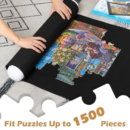 LAVIEVERT 1500 Piece Jigsaw Puzzle Mat Roll Up Board with Inflatable Tube & Elastic Bands | Black, 46 x 26in thumbnail 2