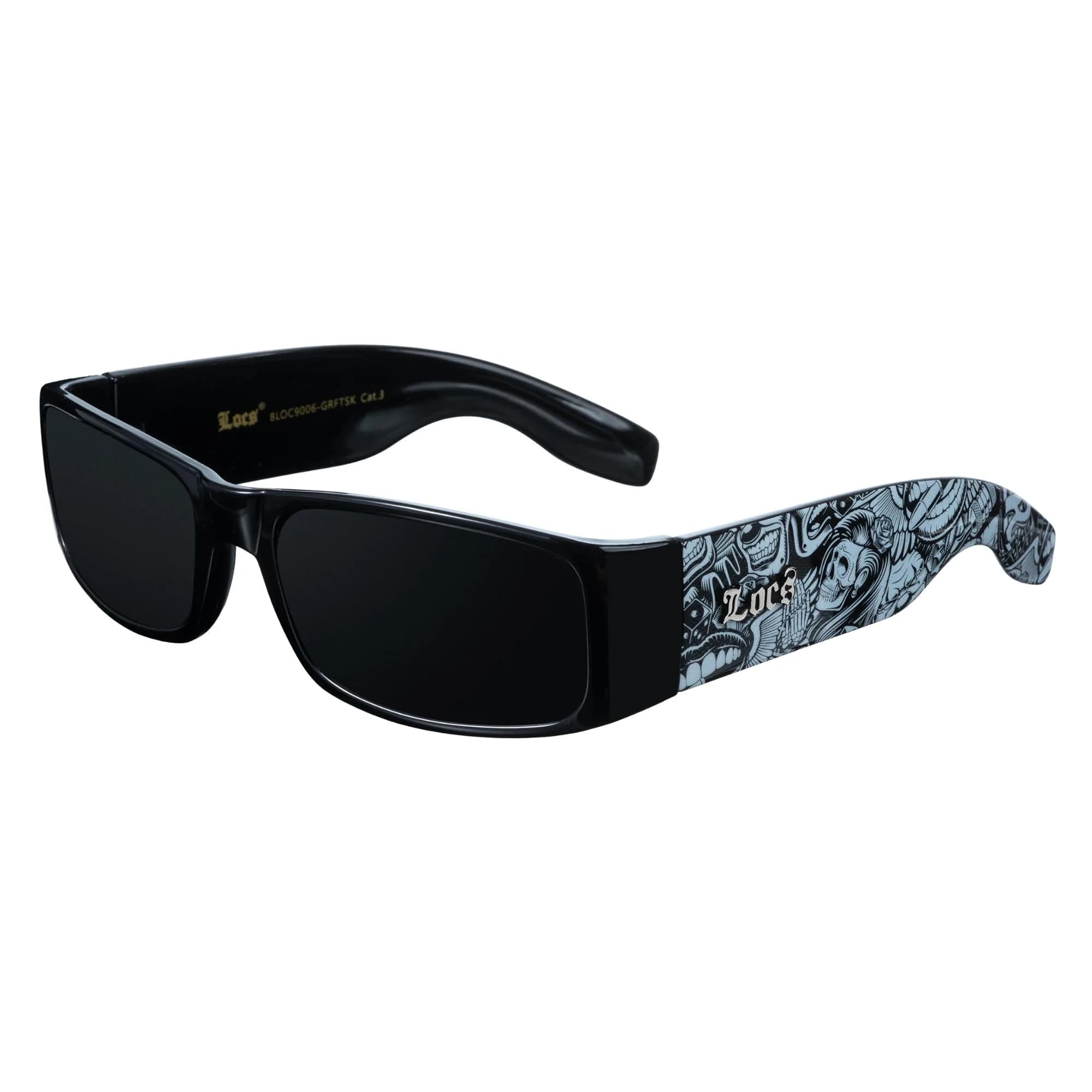 Locs Hardcore Black 0103 Sunglasses | UV400 Protection, Black Graffiti Frame — Black Graffiti