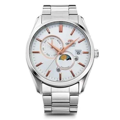 ORIENT Sun & Moon Automatic Watch, Mechanical, Contemporary, Men's, White, Silver | Sun & Moon Dial, Self-Winding thumbnail 1