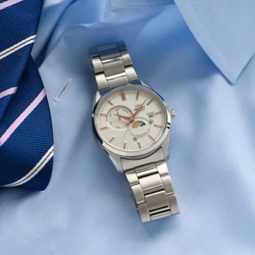 ORIENT Sun & Moon Automatic Watch, Mechanical, Contemporary, Men's, White, Silver | Sun & Moon Dial, Self-Winding thumbnail 7