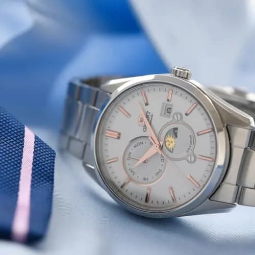 ORIENT Sun & Moon Automatic Watch, Mechanical, Contemporary, Men's, White, Silver | Sun & Moon Dial, Self-Winding thumbnail 8