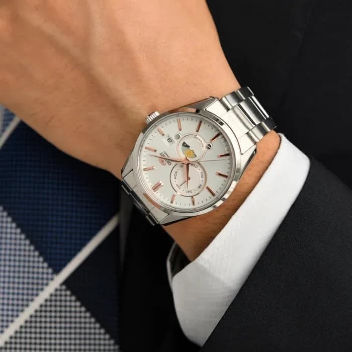 ORIENT Sun & Moon Automatic Watch, Mechanical, Contemporary, Men's, White, Silver | Sun & Moon Dial, Self-Winding thumbnail 3