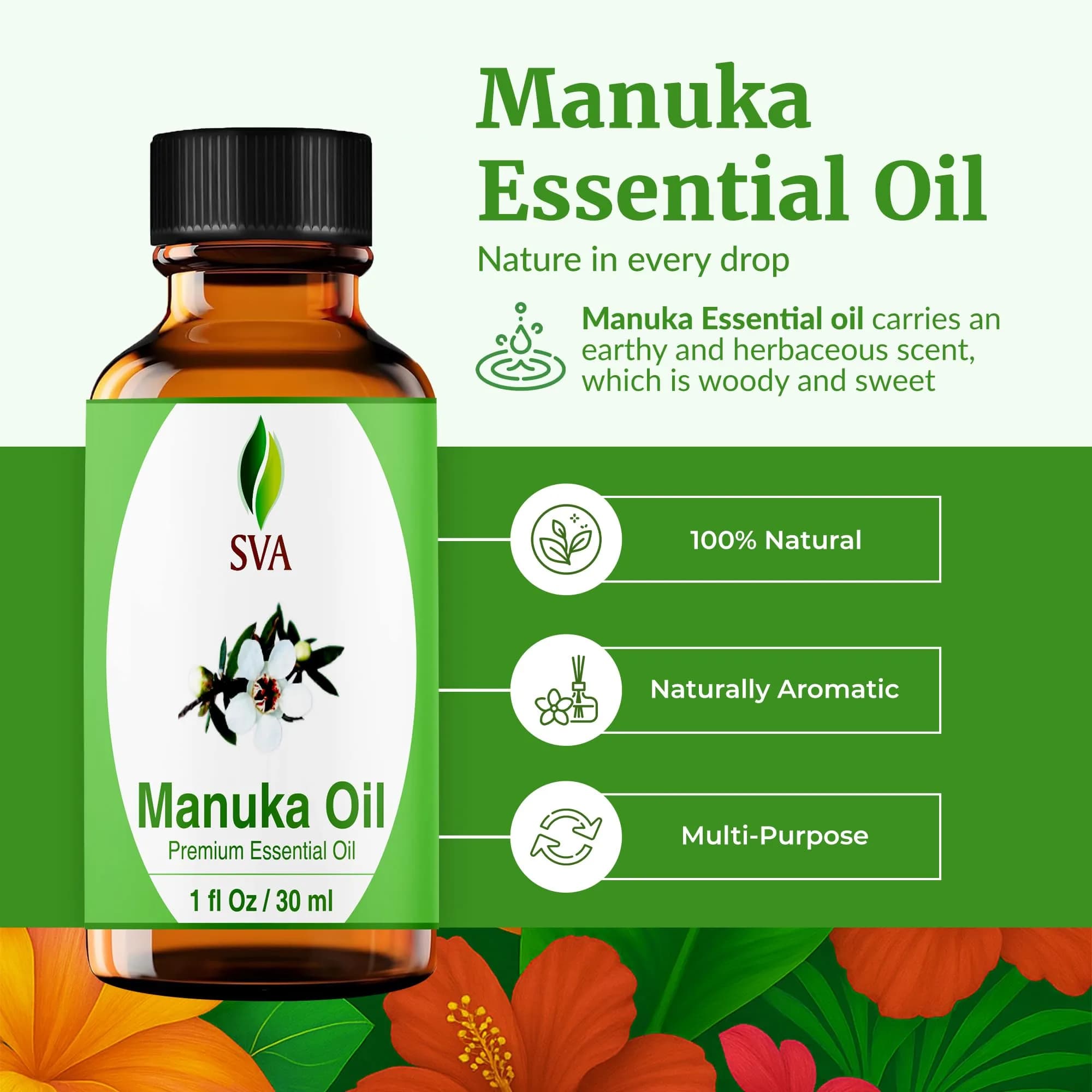 SVA Organics Manuka Essential Oil 1 Fl Oz (30 ml) - Pure & Natural - view 2