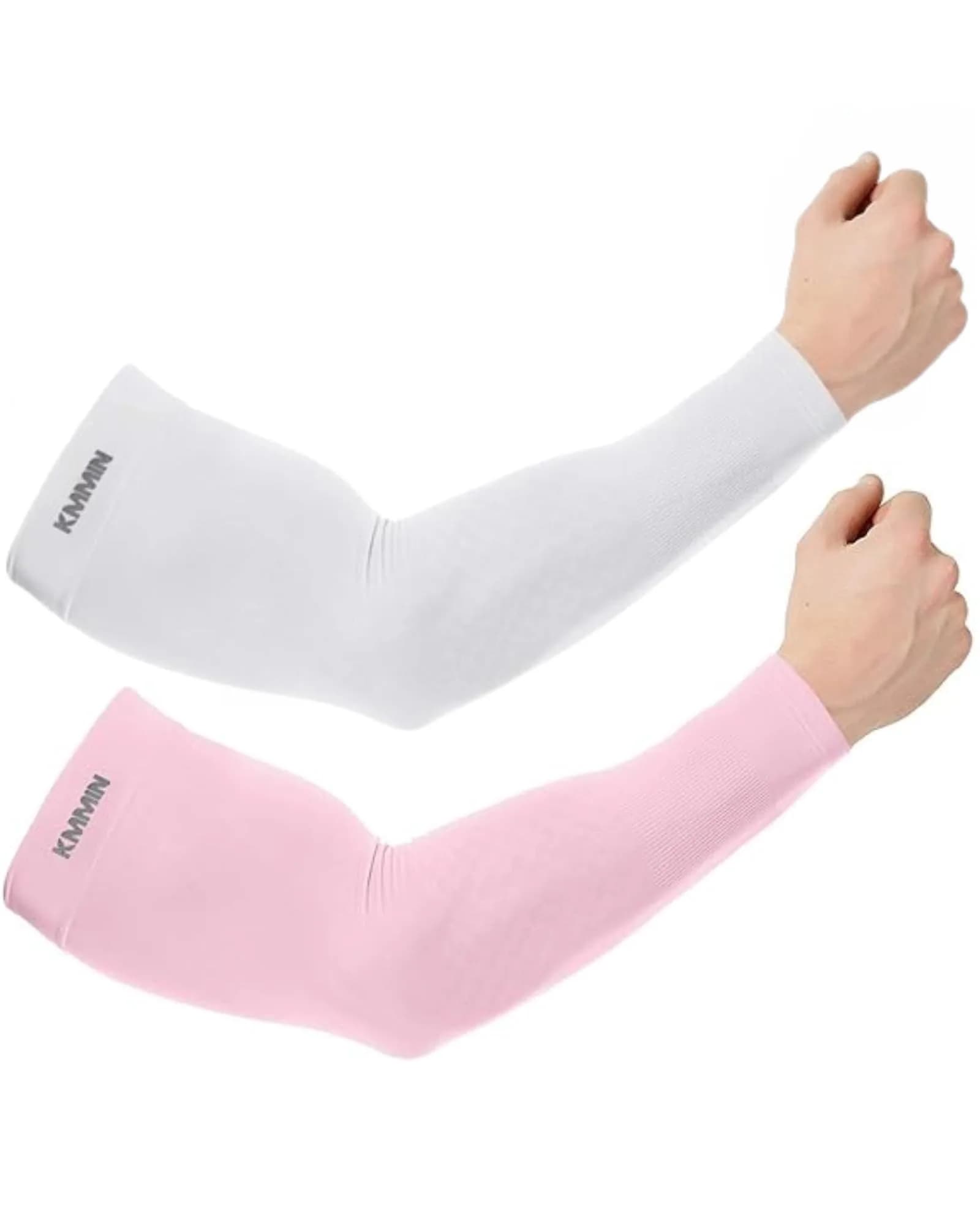 KMMIN Arm Sleeves UV Protection Sleeves for Men & Women | UPF 50 Sunblock, Cooling & Breathable (Middle) — White+pink