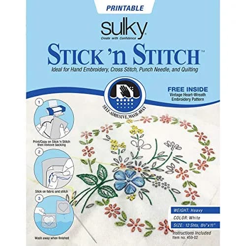 Sulky Stick N Stitch Self-Adhesive Wash Away Stabilizer 21.6 x 27.9 cm (8.5 x 11 Inches) | Printable Fabric-Like Stabilizer for Embroidery thumbnail 1