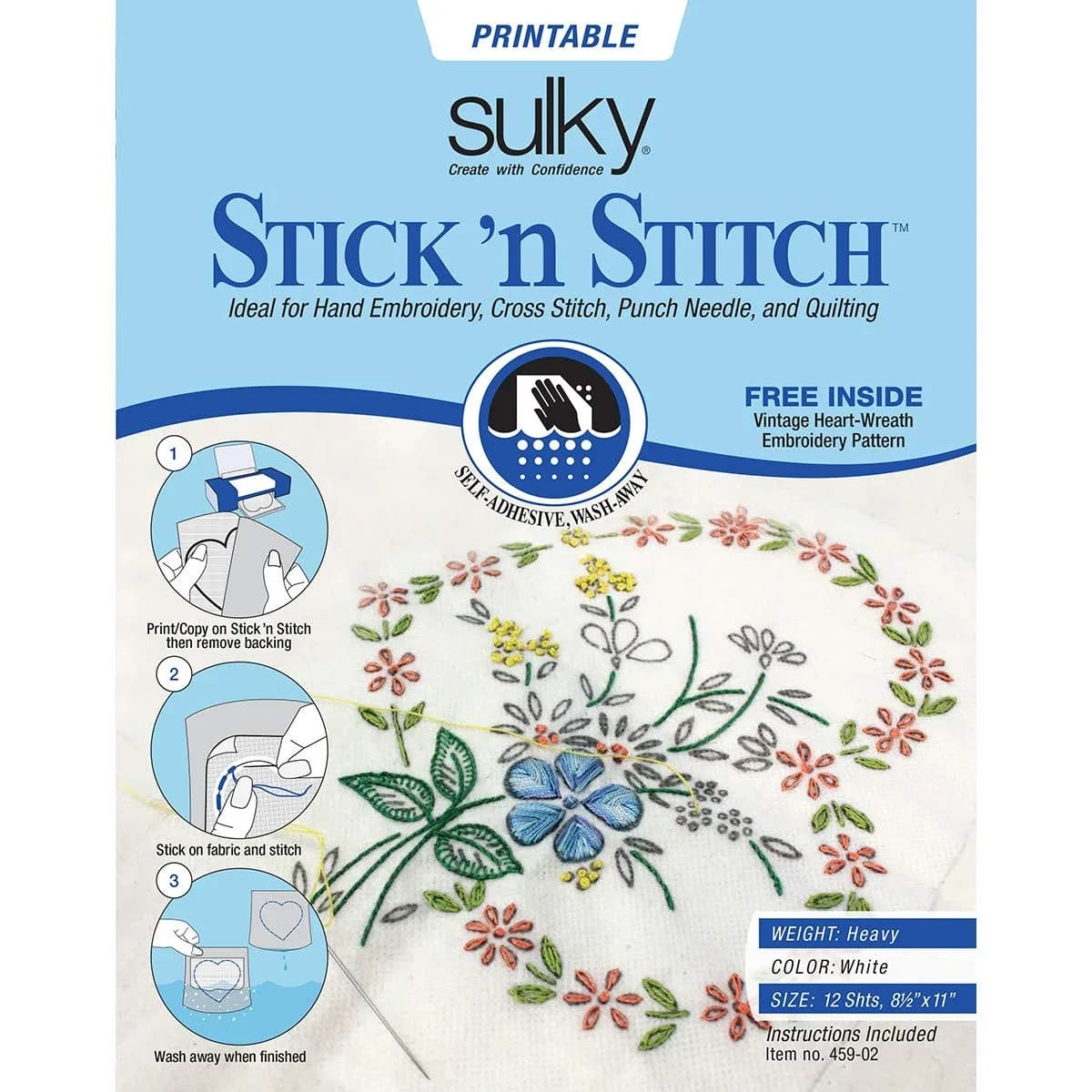 Sulky Stick N Stitch Self-Adhesive Wash Away Stabilizer 21.6 x 27.9 cm (8.5 x 11 Inches) | Printable Fabric-Like Stabilizer for Embroidery - main product image