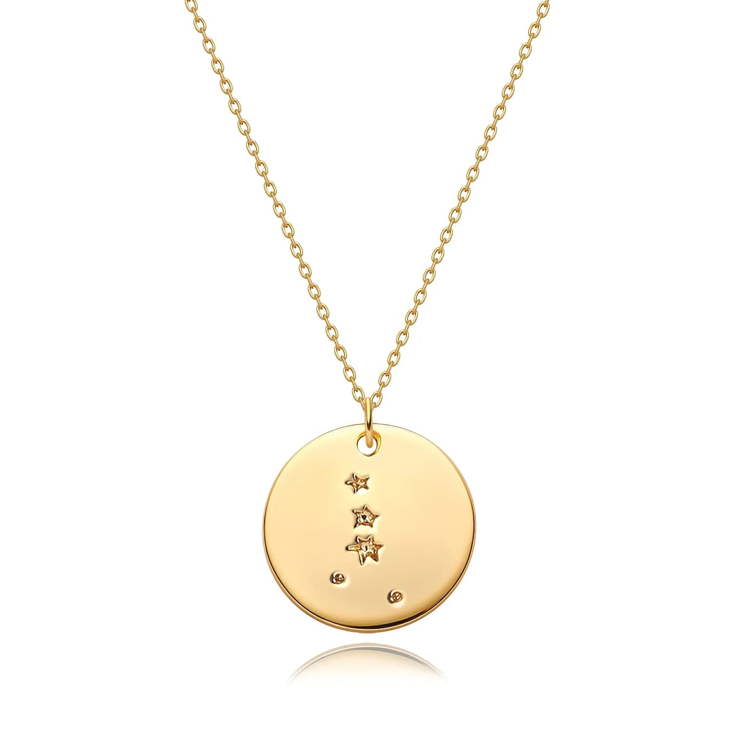 MEVECCO Cancer Engraved Zodiac Disc Necklace for Women | Adjustable 19-21" Gold Plated Brass Pendant — Cancer