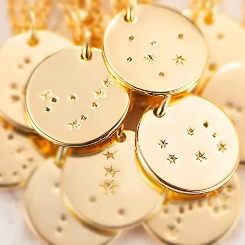 MEVECCO Cancer Engraved Zodiac Disc Necklace for Women | Adjustable 19-21" Gold Plated Brass Pendant thumbnail 7