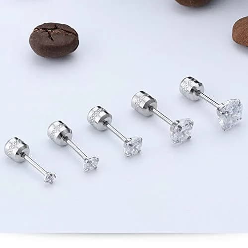 Comelyjewel 5 Pairs Stud Earrings Set 6mm | Hypoallergenic Stainless Steel CZ Studs thumbnail 4