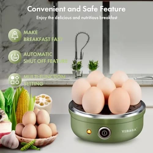 VOBAGA Electric Egg Cooker Retro Green 1.04 kg (2.2 lb) | Rapid Boiler for 7 Eggs, Steamed Veggies & Dumplings thumbnail 2