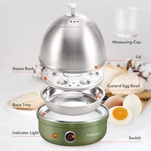 VOBAGA Electric Egg Cooker Retro Green 1.04 kg (2.2 lb) | Rapid Boiler for 7 Eggs, Steamed Veggies & Dumplings thumbnail 3