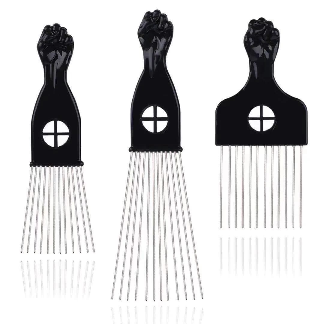 LEADUWAY Hair Picks - Black Metal Afro Combs for Hair Styling, Fist Pick for Women and Men | Durable, Skin-Friendly Metal Teeth