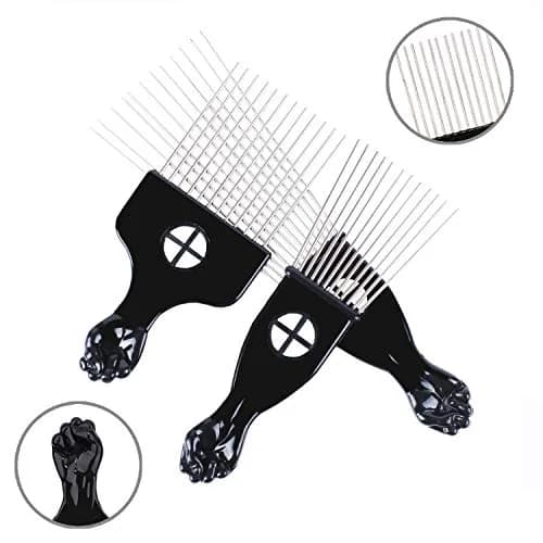 LEADUWAY Hair Picks - Black Metal Afro Combs for Hair Styling, Fist Pick for Women and Men | Durable, Skin-Friendly Metal Teeth thumbnail 3