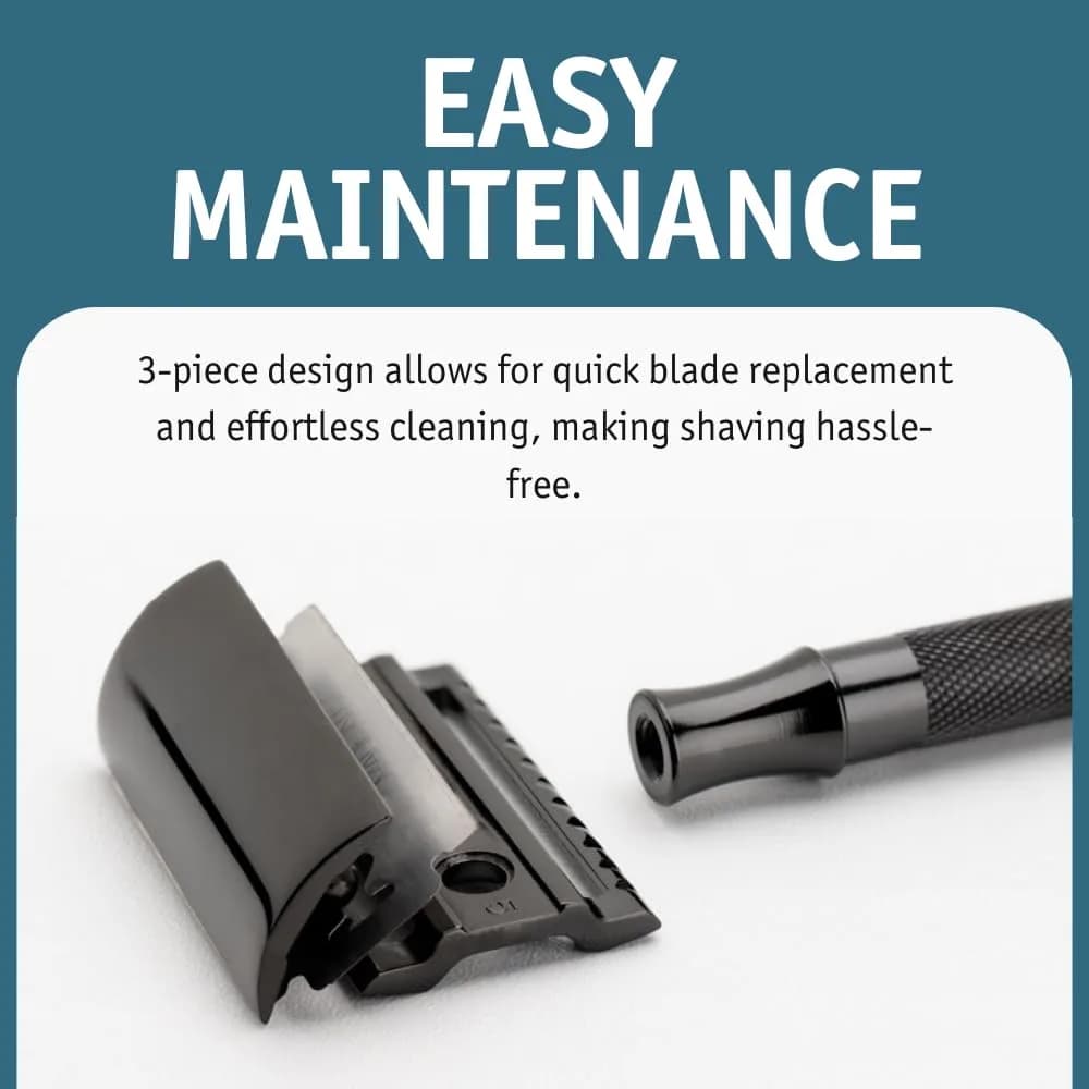 MERKUR 23B Double Edge Safety Razor - Black Long Knurled Brass Handle | German Craftsmanship, Plastic-Free - view 5