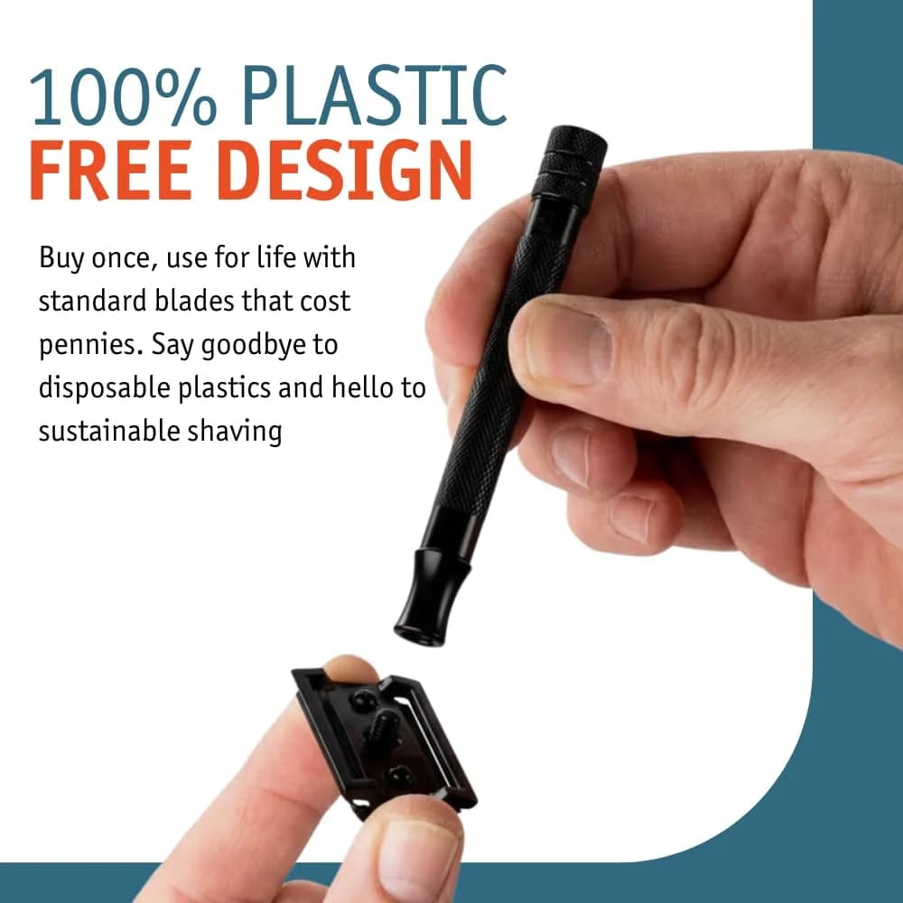 MERKUR 23B Double Edge Safety Razor - Black Long Knurled Brass Handle | German Craftsmanship, Plastic-Free - view 6