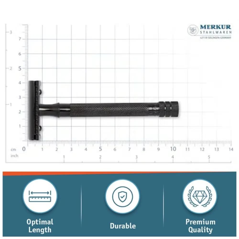 MERKUR 23B Double Edge Safety Razor - Black Long Knurled Brass Handle | German Craftsmanship, Plastic-Free - view 7