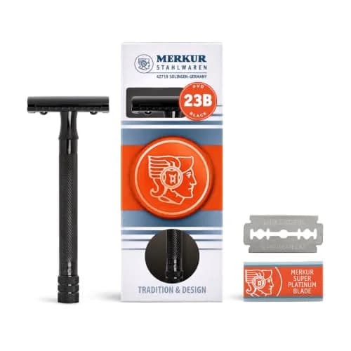 MERKUR 23B Double Edge Safety Razor - Black Long Knurled Brass Handle | German Craftsmanship, Plastic-Free thumbnail 1