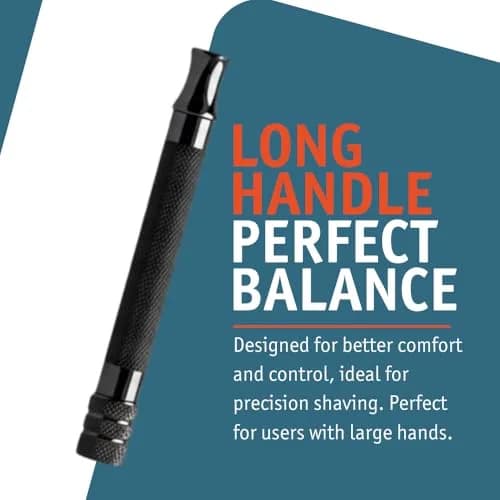 MERKUR 23B Double Edge Safety Razor - Black Long Knurled Brass Handle | German Craftsmanship, Plastic-Free thumbnail 3