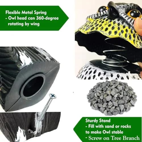 GiftExpress 16" Large Owl Decoy with Rotating Head | Realistic Garden Bird & Squirrel Deterrent for Outdoor Yard & Garden Protection thumbnail 4