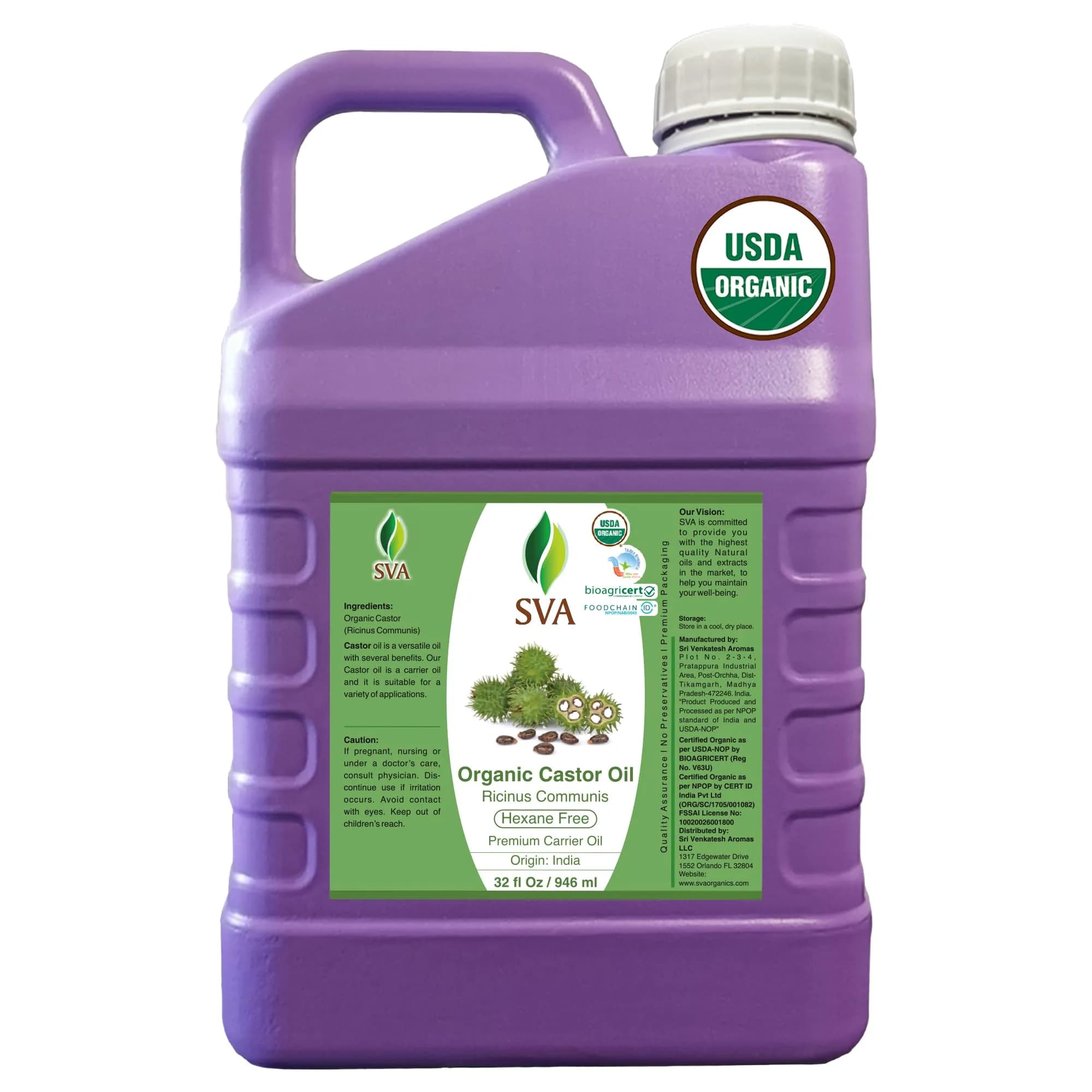 SVA Organics Castor Seed Carrier Oil, 32 Ounce (Pack of 1) - main product image
