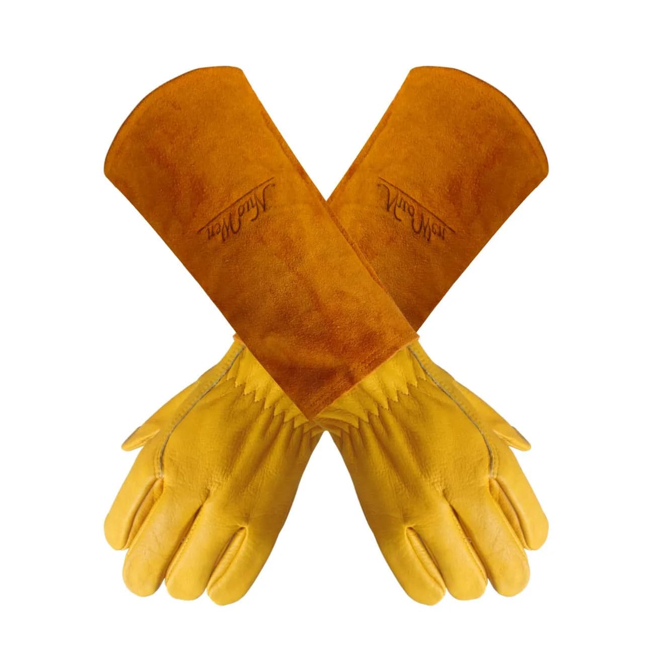 Nuo Wen Heavy Duty Long Leather Garden Gloves Medium | Thorn and Cut Proof Work Gloves — Yellow