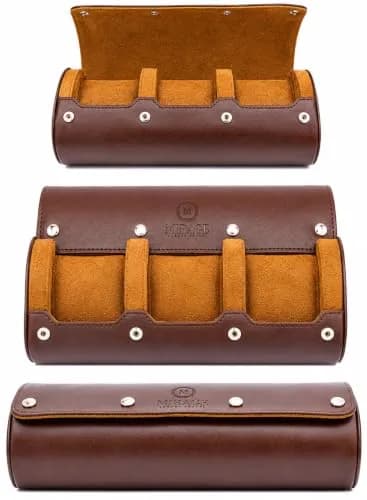 M Mirage Luxury Travel 3-Slot Watch Roll Case for Travel & Display | Espresso Brown Vegan Leather thumbnail 1