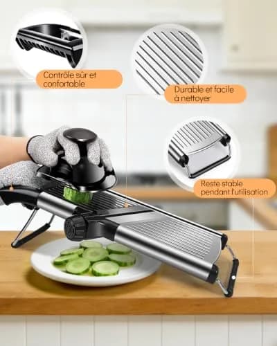 MASTERTOP Adjustable Mandoline Food Slicer, Stainless Steel Vegetable Cutter with 5 Blades | Safe Kitchen Tool for Salads & Chips thumbnail 7