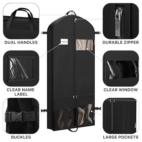 Simple Houseware 60" Travel Garment Bag with Pockets | Heavy Duty 300D Polyester, Foldable & Breathable, 26"W x 60"H thumbnail 4