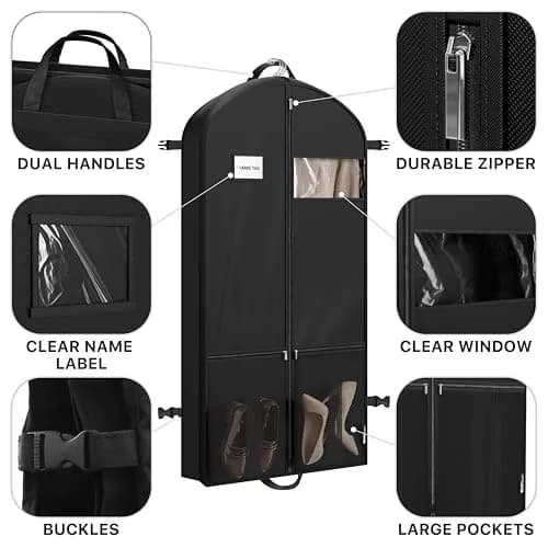 Simple Houseware 54" Travel Garment Bag with Pockets | Heavy Duty 300D Polyester, Black thumbnail 4