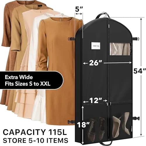 Simple Houseware 54" Travel Garment Bag with Pockets | Heavy Duty 300D Polyester, Black thumbnail 2
