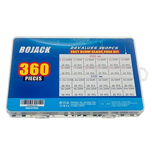 BOJACK Fast-Blow Glass Fuse Assortment Kit 360 pcs (5x20mm & 6x30mm) | 250V Cartridge Fuses thumbnail 3