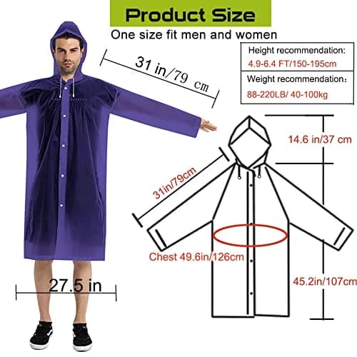 COOY Rain Coats (2 Pack) - Reusable EVA Rain Ponchos for Adults, Waterproof & Foldable, One Size thumbnail 2