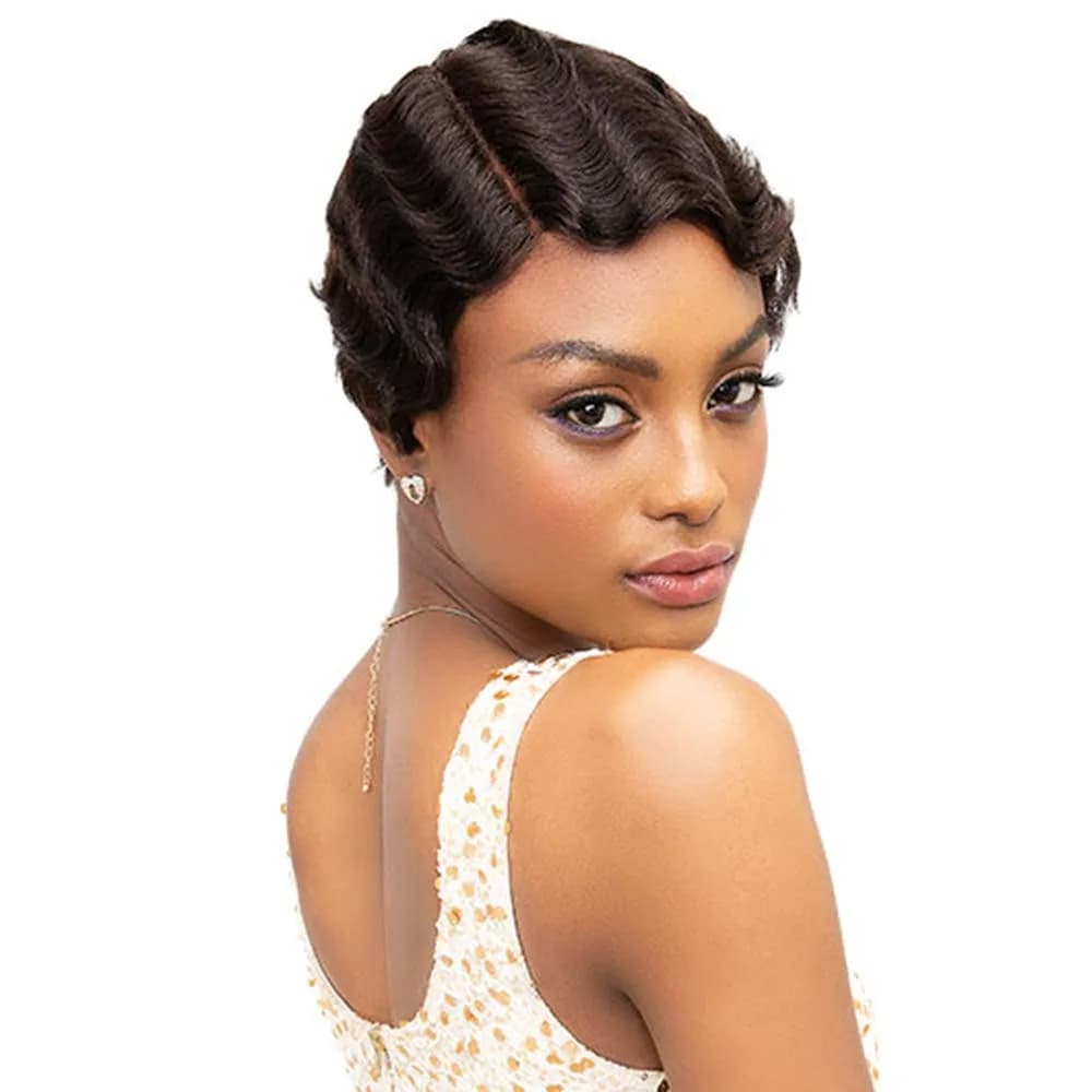 Janet Collection Mommy Parting Wig 100% Human Hair Off Black Short | Heat Resistant, Natural
