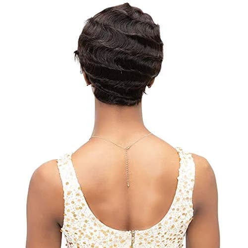 Janet Collection Mommy Parting Wig 100% Human Hair Off Black Short | Heat Resistant, Natural thumbnail 7