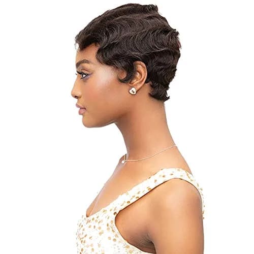Janet Collection Mommy Parting Wig 100% Human Hair Off Black Short | Heat Resistant, Natural thumbnail 5