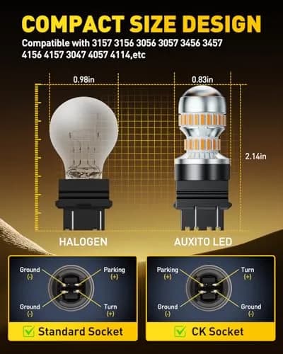 AUXITO 3157 LED Turn Signal Bulbs Amber Yellow 2-Pack | Brighter Than Stock Halogen for Front/Rear Blinker & DRL thumbnail 6