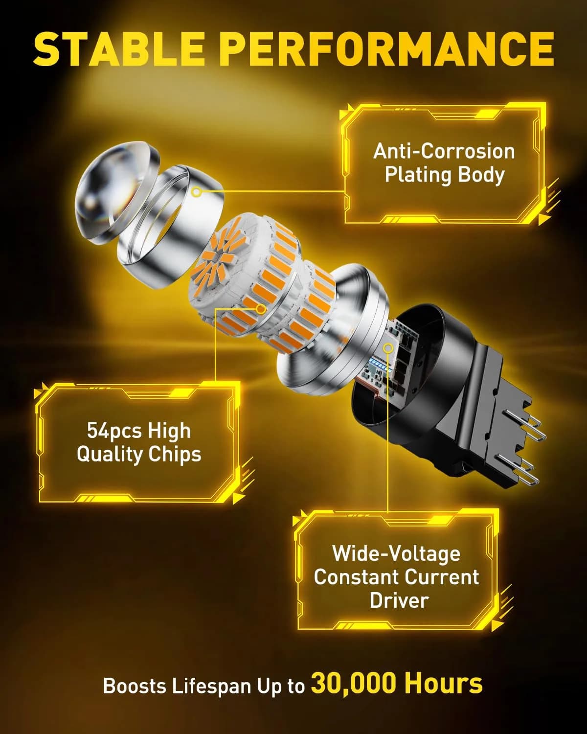 AUXITO 3157 LED Turn Signal Bulbs Amber Yellow 2-Pack | Brighter Than Stock Halogen for Front/Rear Blinker & DRL - view 7