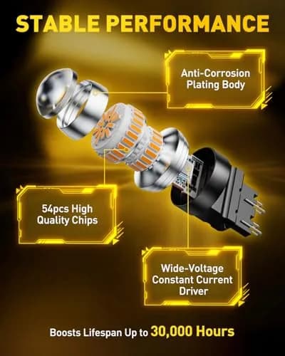 AUXITO 3157 LED Turn Signal Bulbs Amber Yellow 2-Pack | Brighter Than Stock Halogen for Front/Rear Blinker & DRL thumbnail 7